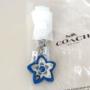 Coach NWT Wildflower Bag Purse Charm Key Fob Chain Glitter Blue Silver F35132